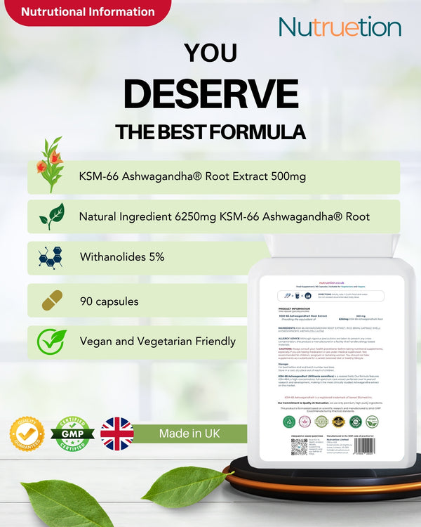 Nutruetion KSM-66 Ashwagandha® 500mg | Food Supplement | 90 Vegan Capsules | Made in UK