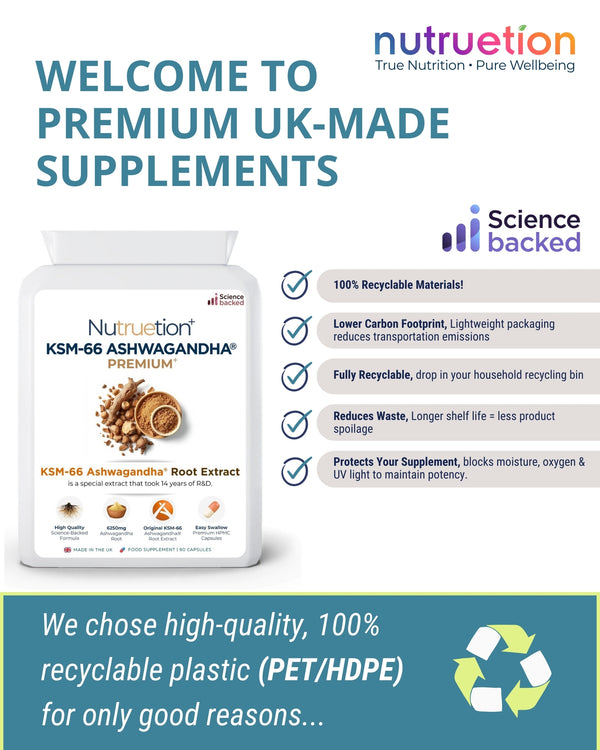Nutruetion KSM-66 Ashwagandha® 500mg | Food Supplement | 90 Vegan Capsules | Made in UK