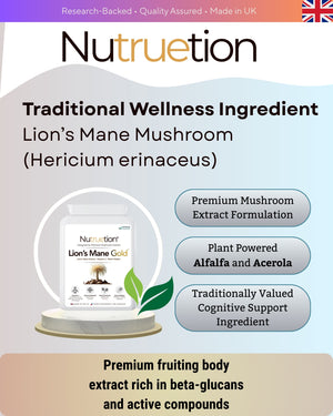 Lion’s Mane Gold Mushroom Extract Complex with Acerola Cherry (Natural Vitamin C) & Black Pepper