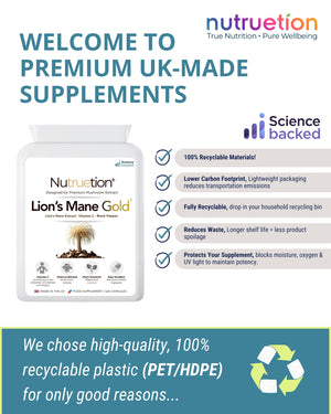Nutruetion Lion's Mane Mushroom Complex | High Strength Extract 1500mg | Black Pepper & Vitamin C