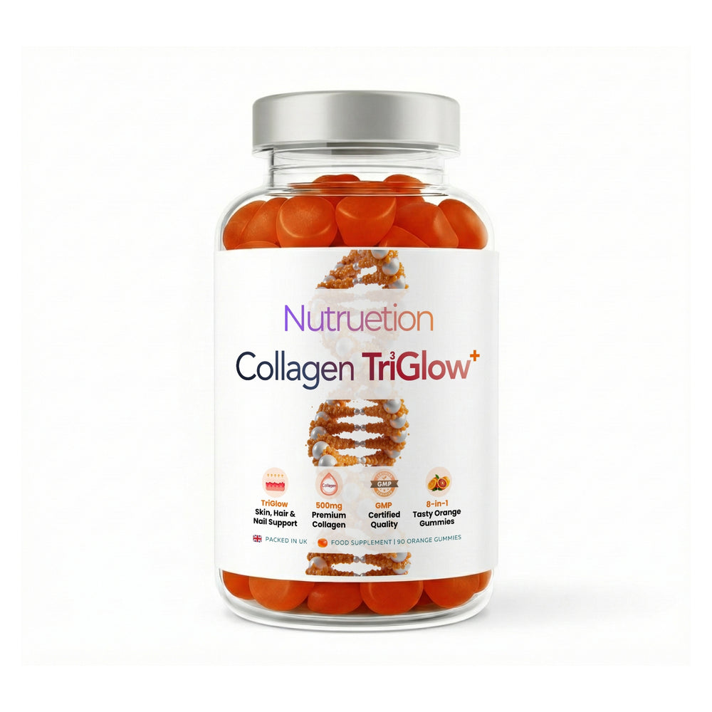 Nutruetion TriGlow+ Collagen Gummies | 8-in-1 Beauty Complex with Biotin, Selenium & Vitamin C | Skin, Hair & Nails Support | 90 Gummies | UK Made