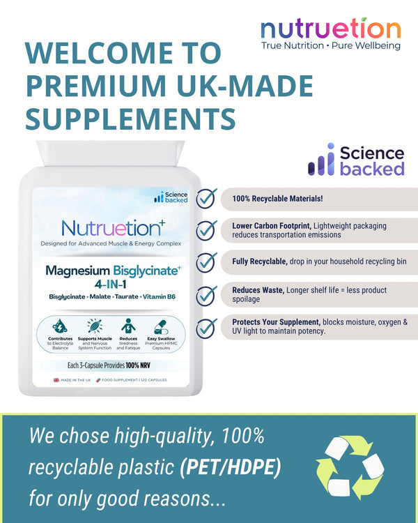 Nutruetion Magnesium Bisglycinate Complex 4-in-1 | High Strength Formula with Malate, Taurate & Vitamin B6 | 120 Vegan Capsules | UK Made