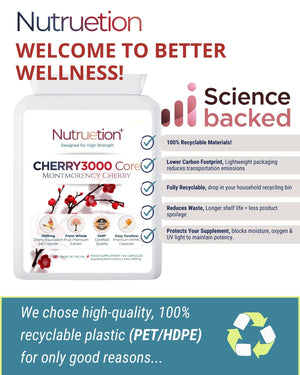 Nutruetion Montmorency Cherry 3000 Core+ | High Strength 3000mg Serving | 10:1 Fruit Extract | 90 Vegan Capsules