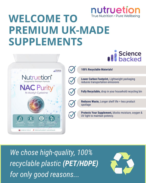 Nutruetion NAC 600mg Capsules | High Purity N-Acetyl-Cysteine | 120 Vegan Capsules | Amino Acid Supplement | UK Made