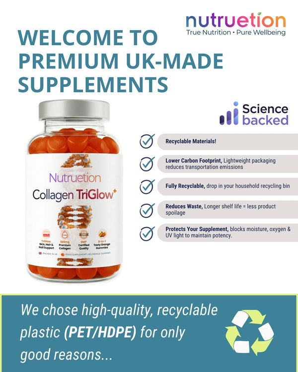 Nutruetion TriGlow+ Collagen Gummies | 8-in-1 Beauty Complex with Biotin, Selenium & Vitamin C | Skin, Hair & Nails Support | 90 Gummies | UK Made