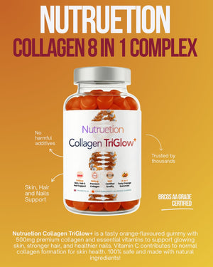 Nutruetion TriGlow+ Collagen Gummies | 8-in-1 Beauty Complex with Biotin, Selenium & Vitamin C | Skin, Hair & Nails Support | 90 Gummies | UK Made