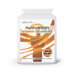 Nutruetion Vitamin D3 3000IU & K2 MK-7 | 90 Food Supplement Capsules | UK Made
