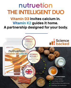 Vitamin D3 3000IU (75µg) & K2 MK-7 (100µg) | 90 Food Supplement Capsules | Made in UK (BRCGS AA Grade)