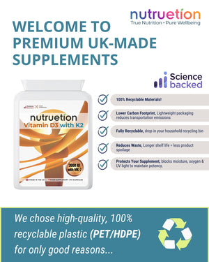 Vitamin D3 3000IU (75µg) & K2 MK-7 (100µg) | 90 Food Supplement Capsules | Made in UK (BRCGS AA Grade)