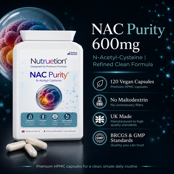 Nutruetion NAC 600mg Capsules | High Purity N-Acetyl-Cysteine | 120 Vegan Capsules | Amino Acid Supplement | UK Made