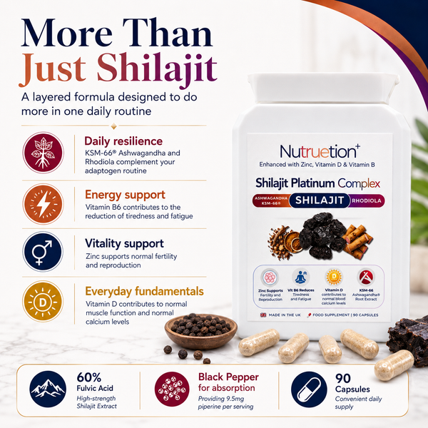 Nutruetion Shilajit Complex 2000mg | With Ashwagandha KSM-66 & Rhodiola | 90 Vegetarian Capsules | High Strength Adaptogen | UK Made