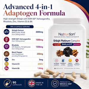 Nutruetion Shilajit Complex 2000mg | With Ashwagandha KSM-66 & Rhodiola | 90 Vegetarian Capsules | High Strength Adaptogen | UK Made
