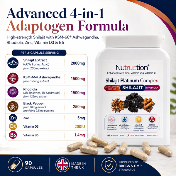 Nutruetion Shilajit Complex 2000mg | With Ashwagandha KSM-66 & Rhodiola | 90 Vegetarian Capsules | High Strength Adaptogen | UK Made
