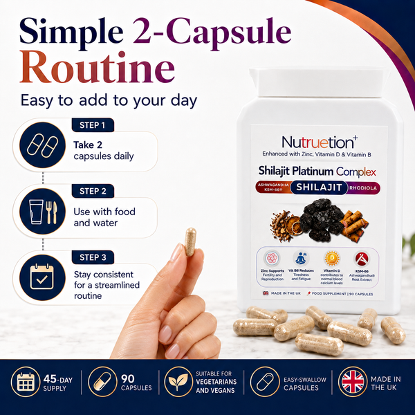 Nutruetion Shilajit Complex 2000mg | With Ashwagandha KSM-66 & Rhodiola | 90 Vegetarian Capsules | High Strength Adaptogen | UK Made