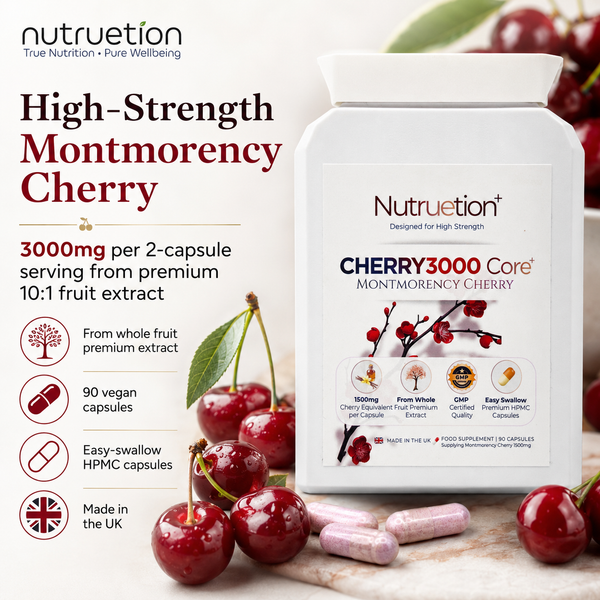 Nutruetion Montmorency Cherry 3000 Core+ | High Strength 3000mg Serving | 10:1 Fruit Extract | 90 Vegan Capsules