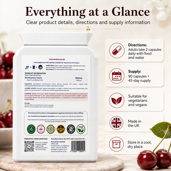 Nutruetion Montmorency Cherry 3000 Core+ | High Strength 3000mg Serving | 10:1 Fruit Extract | 90 Vegan Capsules
