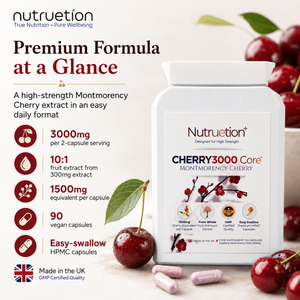 Nutruetion Montmorency Cherry 3000 Core+ | High Strength 3000mg Serving | 10:1 Fruit Extract | 90 Vegan Capsules