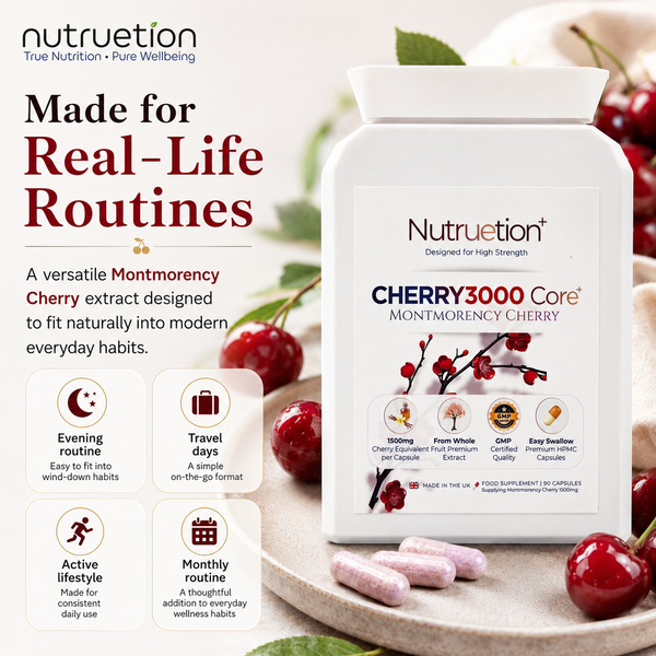 Nutruetion Montmorency Cherry 3000 Core+ | High Strength 3000mg Serving | 10:1 Fruit Extract | 90 Vegan Capsules