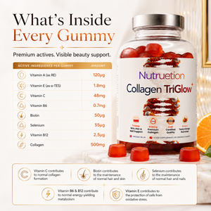 Nutruetion TriGlow+ Collagen Gummies | 8-in-1 Beauty Complex with Biotin, Selenium & Vitamin C