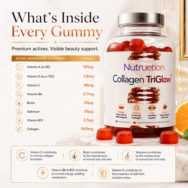 Nutruetion TriGlow+ Collagen Gummies | 8-in-1 Beauty Complex with Biotin, Selenium & Vitamin C