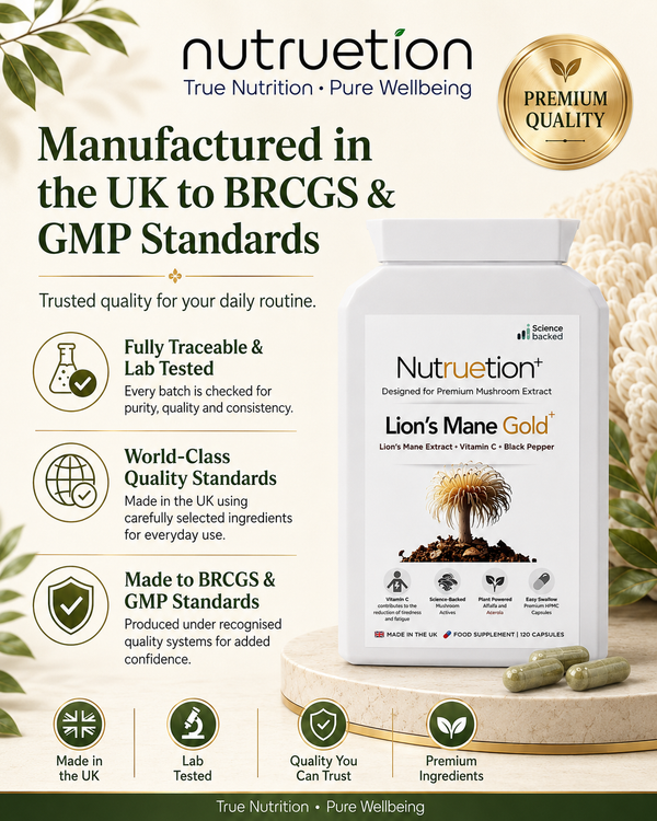 Nutruetion Lion's Mane Mushroom Complex | High Strength Extract 1500mg | Black Pepper & Vitamin C