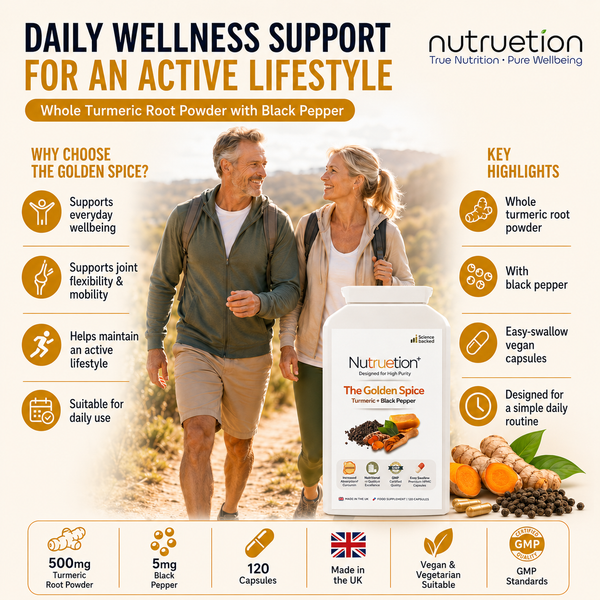 Nutruetion Turmeric & Black Pepper Capsules | High Strength 500mg with Piperine for Absorption | 120 Vegan Capsules