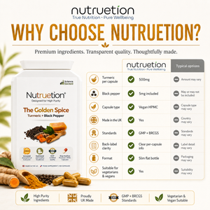 Nutruetion Turmeric & Black Pepper Capsules | High Strength 500mg with Piperine for Absorption | 120 Vegan Capsules